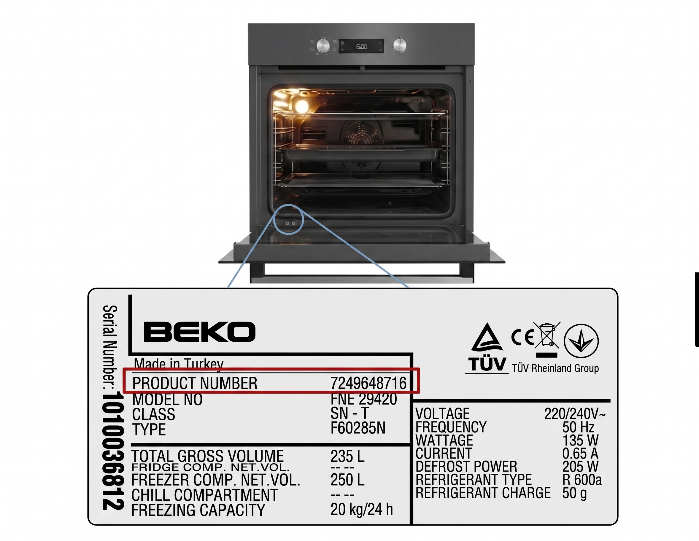 Etiqueta horno Beko